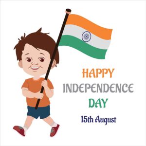 Indian boy is running with Indian flag on 15th independence day