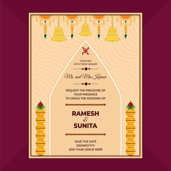 indian royal hindu wedding card invitation template design vector