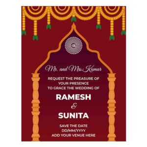 Indian Wedding Invitation Card in stylish mandap decoration with flower and Venue Details